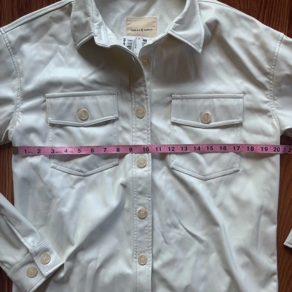 NEW Thread & Supply Cream Faux Leather Shirt Jacket‎ Shacket Sz Small Minimalist